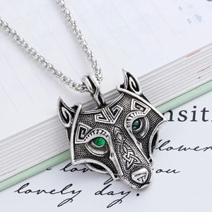 Silver Steel Viking Fenrir Wolf Amulet & Necklace